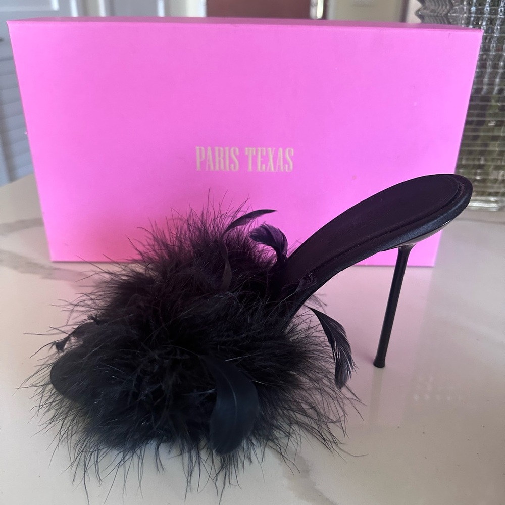 Paris Texas Black Feathered Heels - Picture 3 of 8
